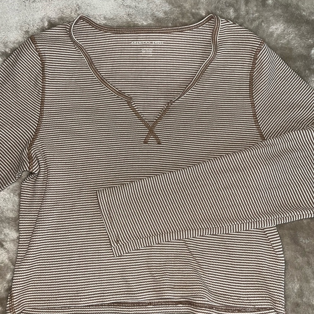 American Eagle Outfitters Brown Striped Long Sleeve Tee